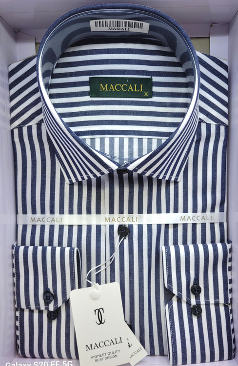 پیراهن مردانه راه راه درشت پارچه ترک نمای جلو