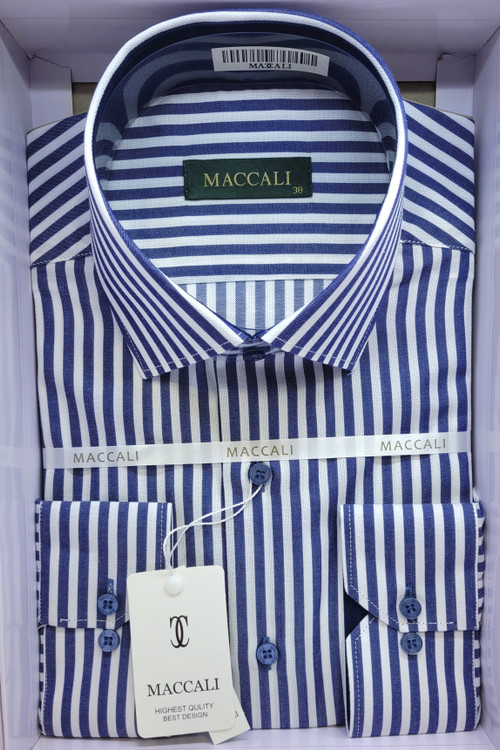 پیراهن مردانه راه راه درشت پارچه ترک جزئیات یقه