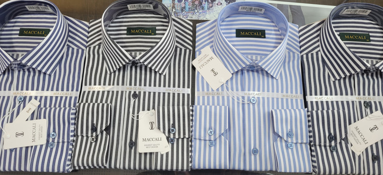 پیراهن مردانه راه راه درشت پارچه ترک نمای کامل