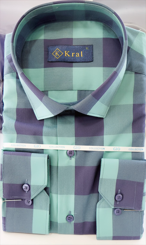 پیراهن مردانه چهارخانه درشت پارچه تایلندبرندکرال رگولارفیت(kral)